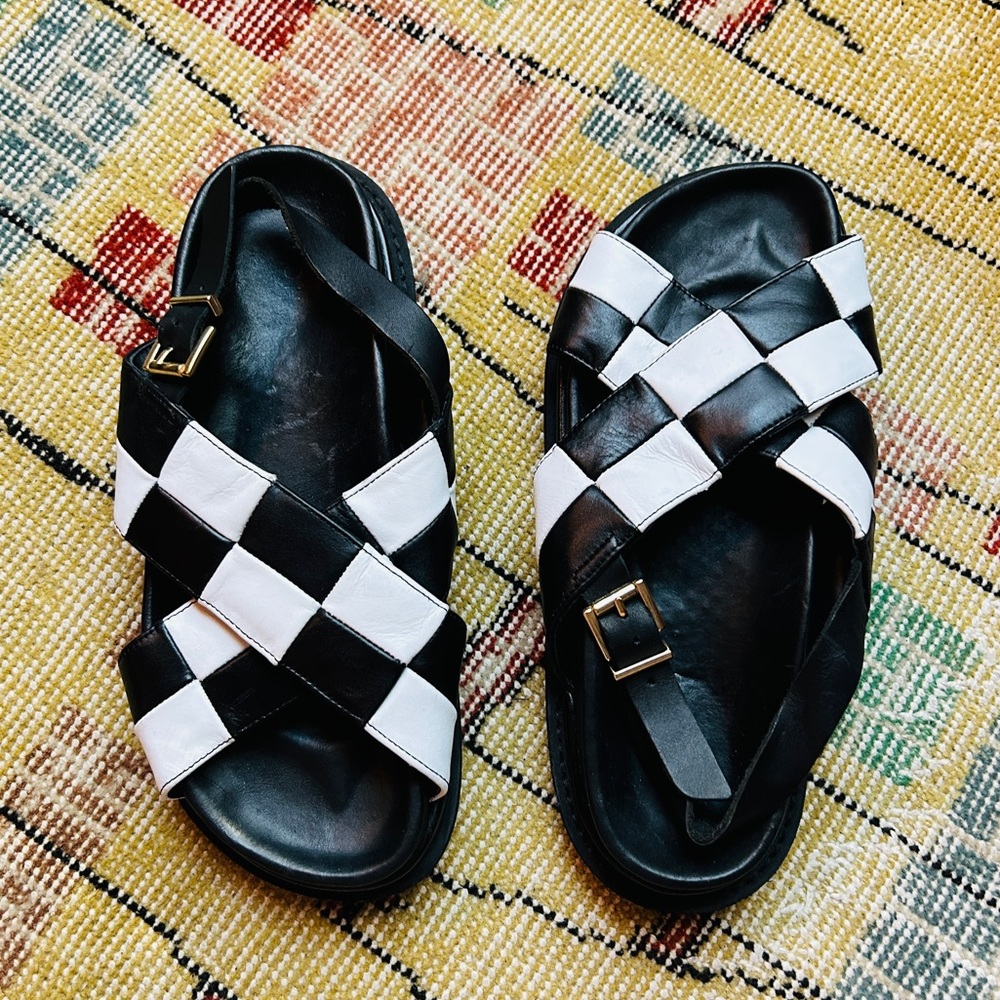 Alohas Crossover Slingback Checker Slides